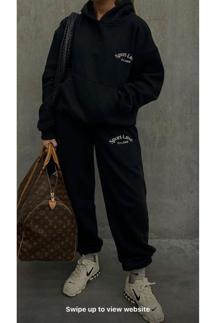 Sport Luxe Printed Oversize Women'S/Men's Unisex Winter 3 Thread Grey-Black Tracksuit Set