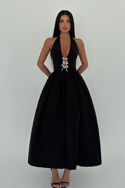 Black Ballerina Pearl Bow Detail Dress Ate-2558
