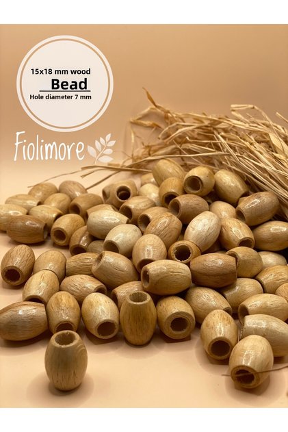 15X18 mm Varnished Oval Wooden Beads (50 Grams 37 Pieces) Macrame Bag Design Board Hole Diameter 7 mm