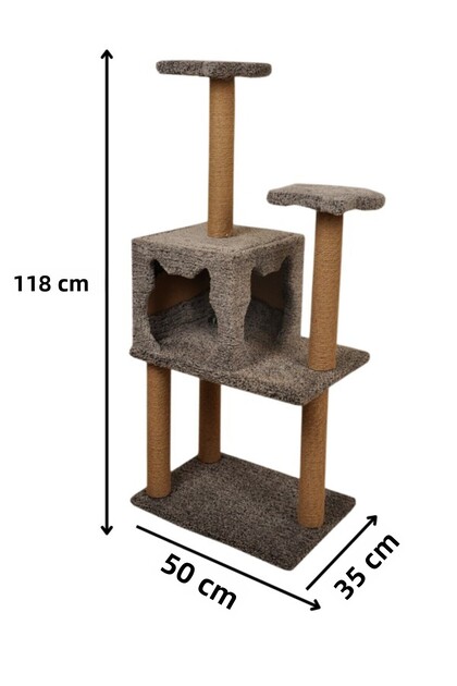 Three-Layered Slot Luxury Cat Scratching Platform and Cat Play House Gray 118 cm