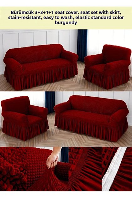 Crepe Cotton Sofa and Couch Cover Set with Elastic Skirt Sofa and Couch Cover 3+3+1+1 Standard