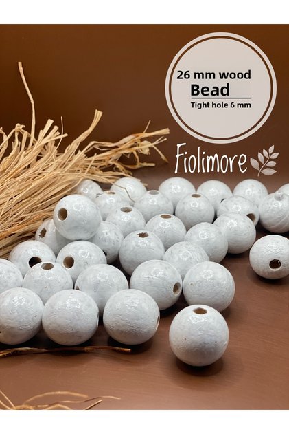 26 mm White Wooden Beads (10 Pieces) Narrow Hole Diameter 6 mm Macrame Bag Bracelet Jewelry Colorful