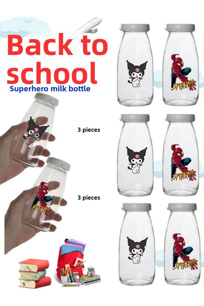 6Pcs Leakproof White Cap Glass Milk Soft Drink Party Bottle Water Cup 250ml