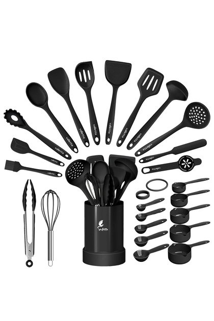 Maracas heat resistant non-stick silicone spatula set 25 pieces black