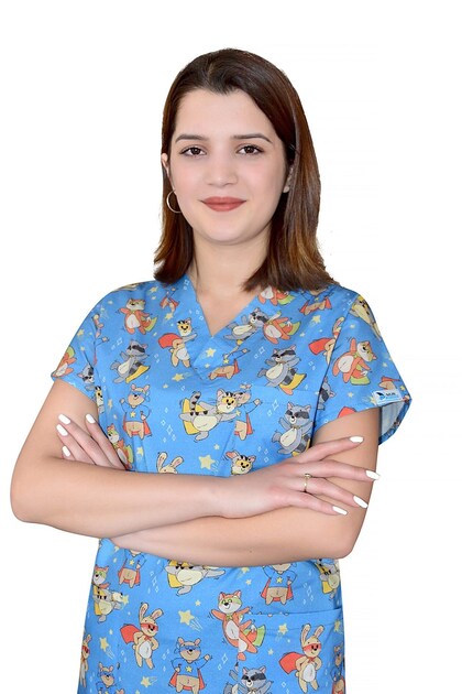 Unisex Master Lycra Masked Cat Themed Cotton Lycra Scrubs Single Top Uniform
