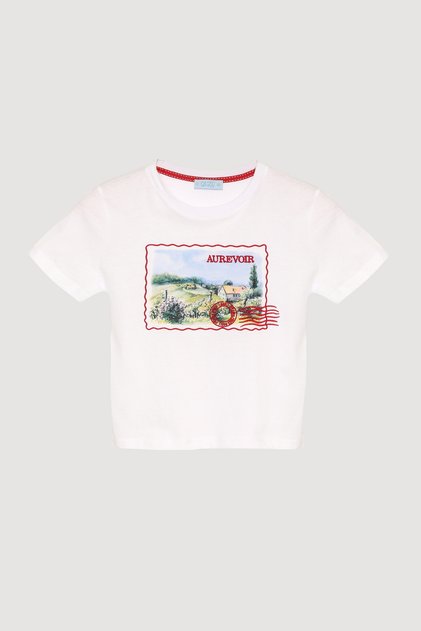 Postcard Printed Crop T-Shirt White