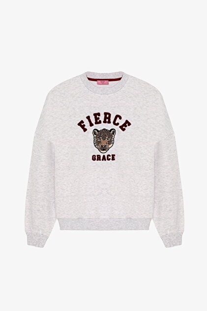 Leopard Embroidered Crew Neck Sweatshirt Grimelange