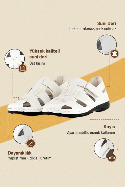 Men's Sandals - White Nubuck - Comfort Supported Structure Stylish Design Soft Sole