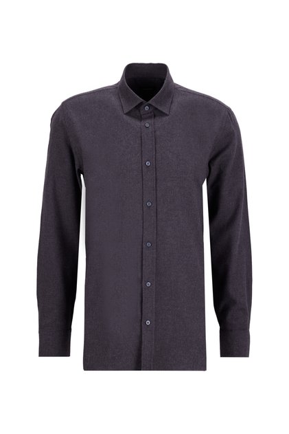 Slim Fit Gömlek Yaka Düz Antrasit Melanj Erkek Gömlek F5WM-GML 2574