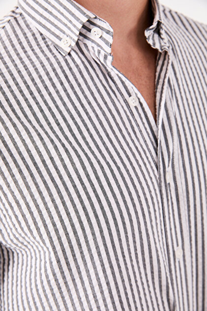 Black-White-Oversize Lycra Striped Shirt with Gofre Texture