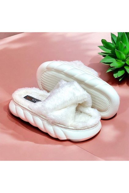 Akinal Bella E186 Color Beige Winter Women's Plush House Slippers