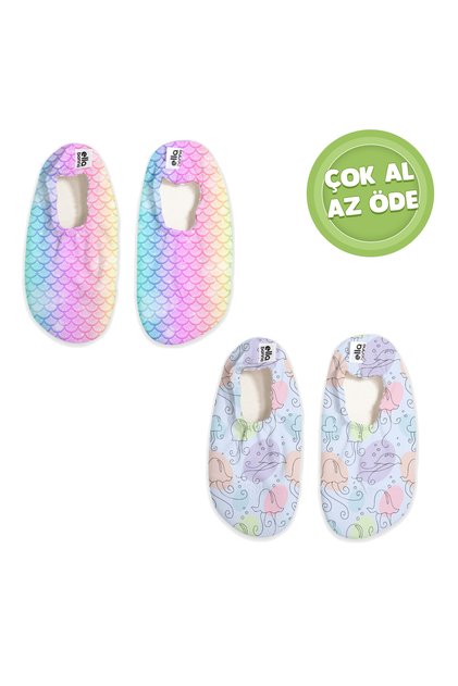 Unisex Bebek Çocuk Deniz Ayakkabısı Havuz Patiği 2'lİ Paket Gökkuşağı Ve Deniz Anası
