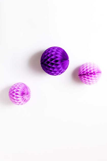 Lilac Round 3-Piece Pompom Honeycomb Party Ornament