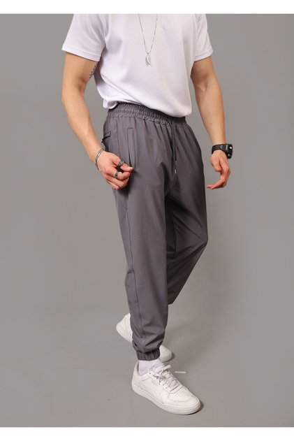 Parachute Fabric Regular Fit Elastic Leg Pocket Zippered Sweatpants