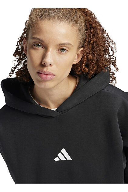 adidas JC5426 W FI 3S OH HD Siyah Kapüşon Yaka Bol Kesim Düz Kadın