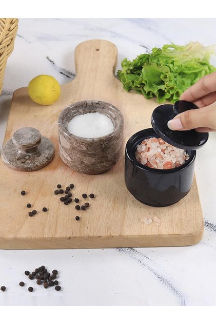 Black & Oceanic Marble Patterned Salt Box Set of 2 – Handmade Spice Keeper
