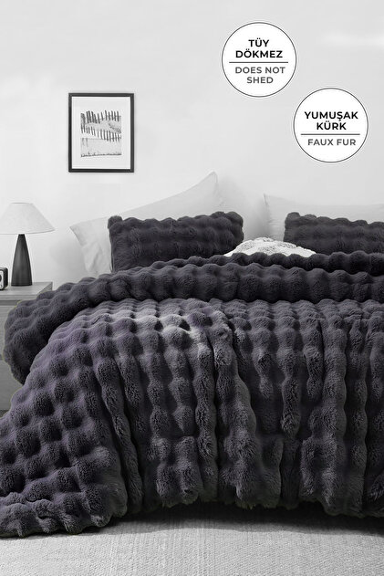 Evlen Home Collection Kürk Yatak Örtüsü Seti Tek Kişilik Dolgulu