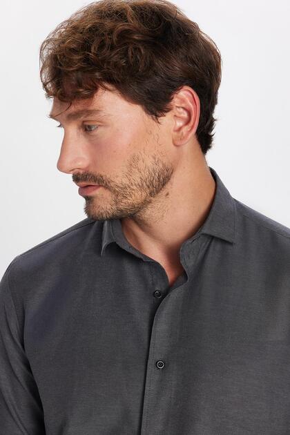 Men's Regular Fit Classic Cut Cotton Easy-Iron Dobby Anthracite Shirt