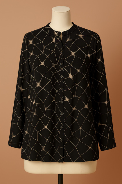 Black Plus Size Patterned Luxury Long Sleeve Shirt