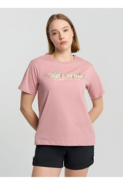 ともよ Columbia 9210081659CS0427 Pembe O Yaka Normal Baskılı Kadın T
