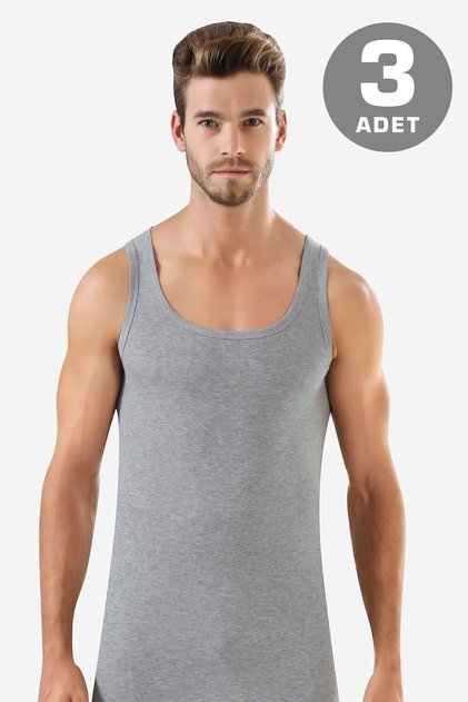 Men's Gray Rib Tank Top 3 Pack 100% Cotton