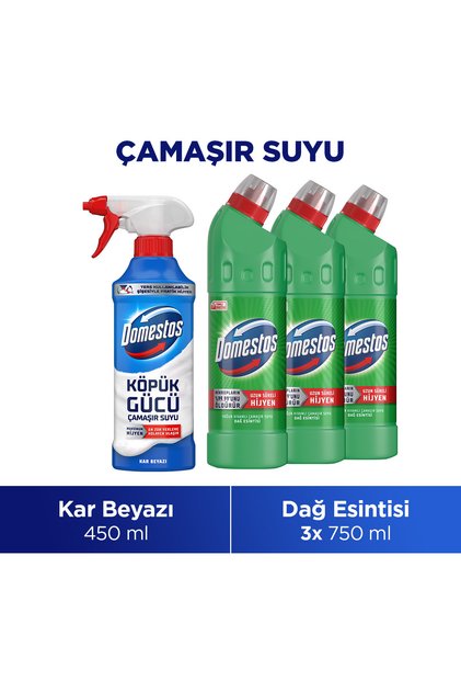Yoğun Kıvamlı Çamaşır Suyu Dağ Esintisi 750 ml x3 + Köpük Gücü Köpük Çamaşır Suyu