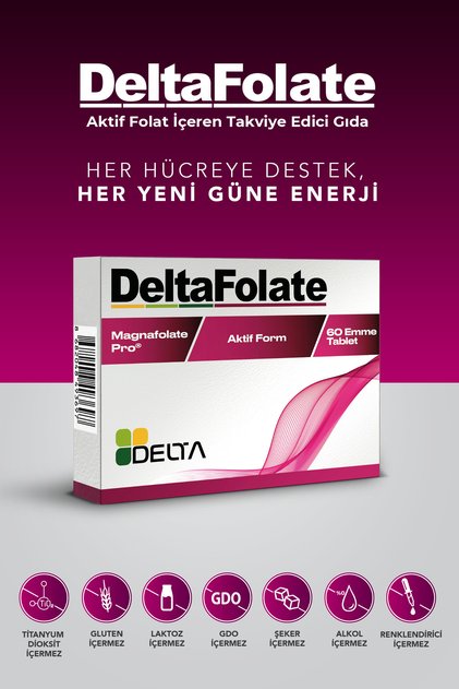 Delta Folate Magnafolate Pro Metiltetrahidrofolat Aktif Folat B9 Vitamini Emme Tableti 60 Tablet