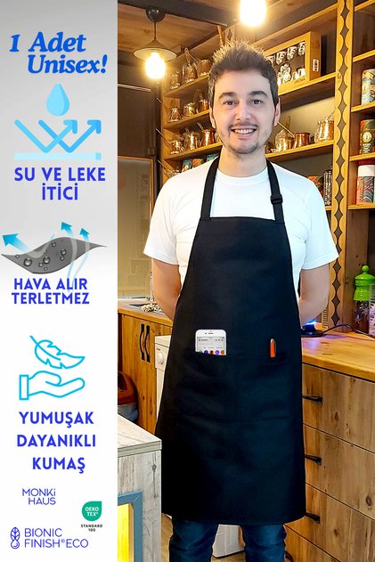 Cafe, Barista, Kuaför, Mutfak, Chef, Şef, Ressam Ve Çiçekçi Önlükleri Leke Tutmaz Siyah Önlük