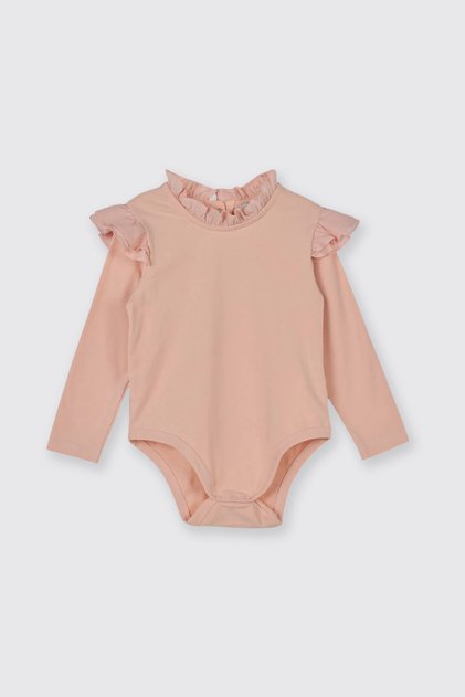 Baby Girl Ruffle Detailed Long Sleeve Powder Bodysuit