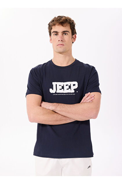 Jeep Bisiklet Yaka Baskılı Lacivert Erkek T-Shirt J5SM-TST7339