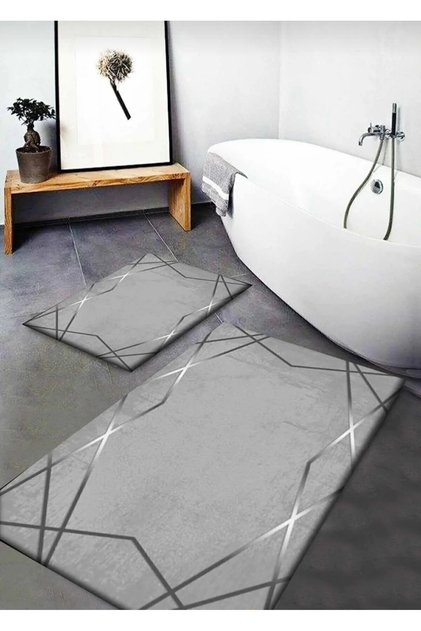 Water-Absorbent Non-Slip Bath Mat Set of 2 with Sponge Filling, Soft-Textured Decorative Set
