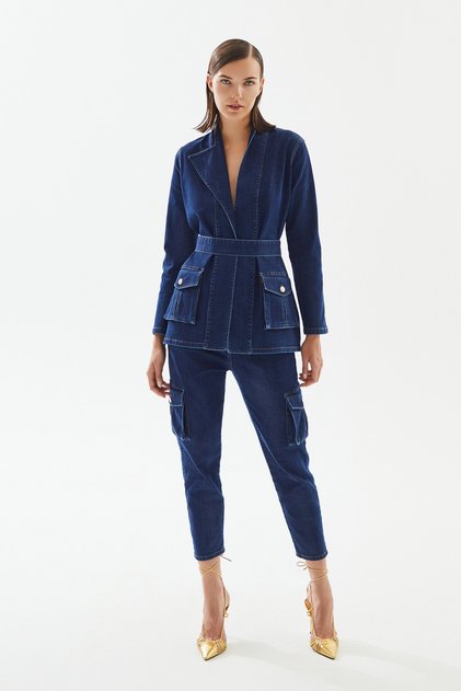 Kadın Kargo Cepli Denim Ceket
