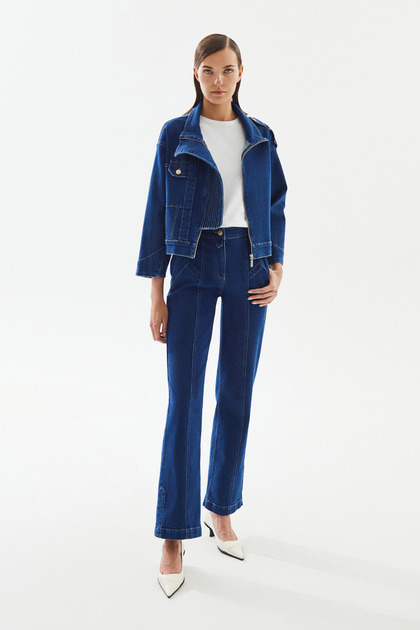 Kadın Yüksek Bel Straight Denim Pantolon