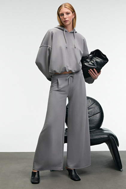 OMMO IRREGULAR PATTERN SK 36 グレー GRIMELANGE ORMIRA Kadın Oversize Fit Yanları Cepli Lastikli Bel