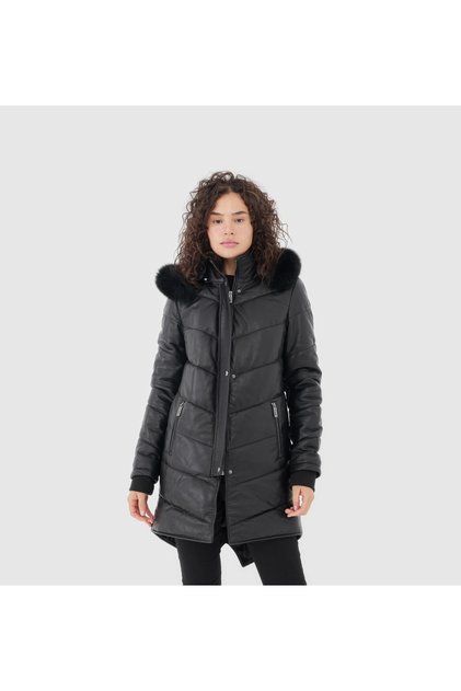 Kadın Siyah Hakiki Deri Deri Mont [TG810050]