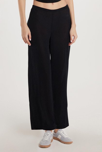Women's Slim Fit Slim Fit Elastic Waist Palazzo Wide Leg Black Trousers