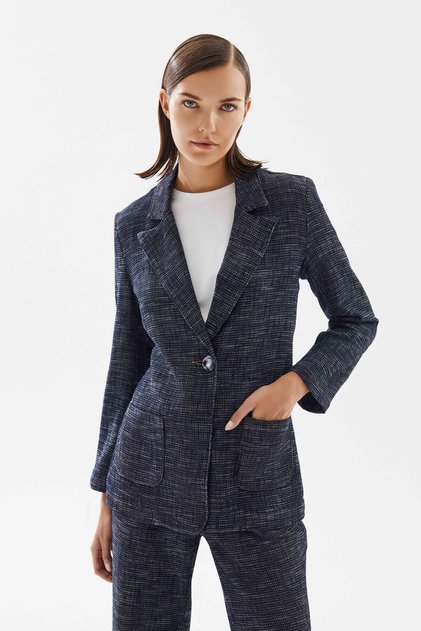 Kadın Triko Görünümlü Blazer Denim Ceket