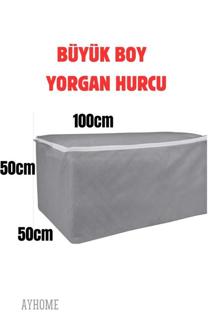 Gri Renk Hurç Yorgan Yastık Hurcu Battaniye Baza Altı Hurcu Kiyafet Hurcu Saklama Fermuarlı Hurç