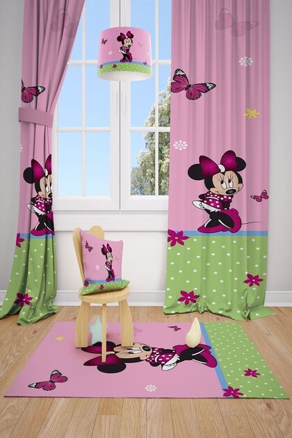Pink Mickey Mouse Children's and Baby Room Backdrop Curtain, 2 Panels, TLA-113