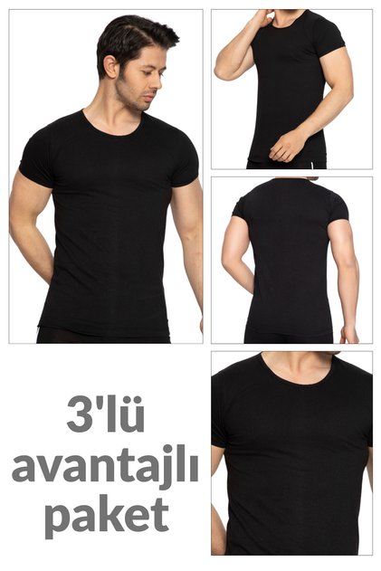 3 Pack 100% Cotton Black O Neck Men's Single Jersey Undershirt 314