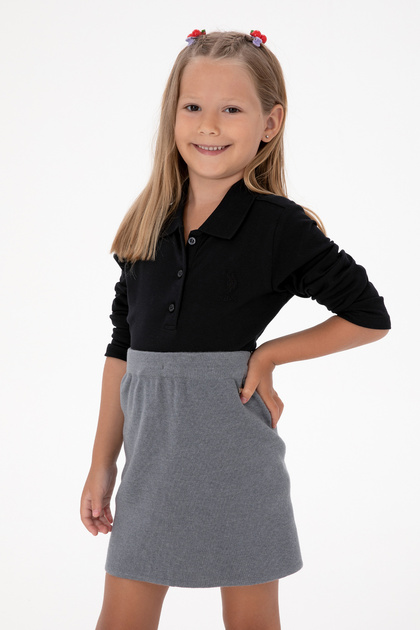 Kız Çocuk Siyah Polo Yaka Basic Sweatshirt 50316836-VR046