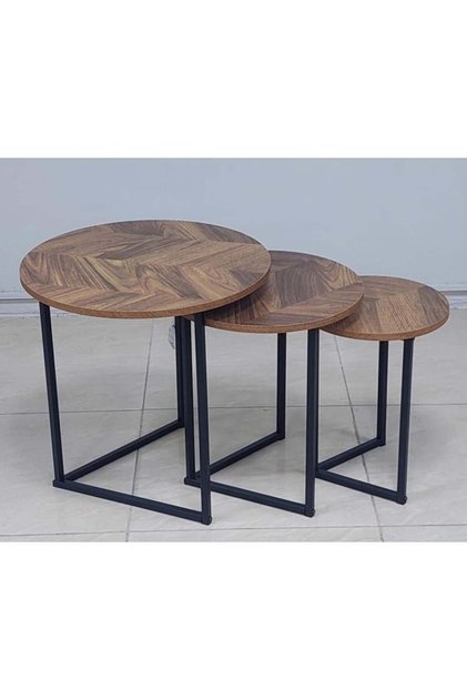 3 Piece Nesting Round Side Table Set, Simple Coffee Tables, Accent Tables with Wood Top