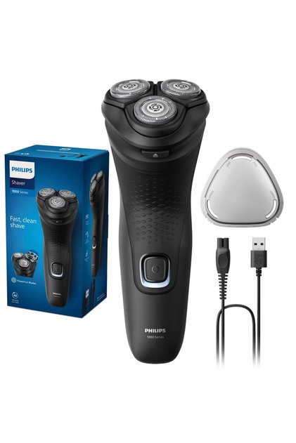 Aparat de ras PHILIPS Seria 1000 S1141/00, 3 capete rotative 4D Flex, lame PowerCut, ras umed&uscat, autonomie 40 min, maner ergonomic, capac de protectie, complet lavabil, negru