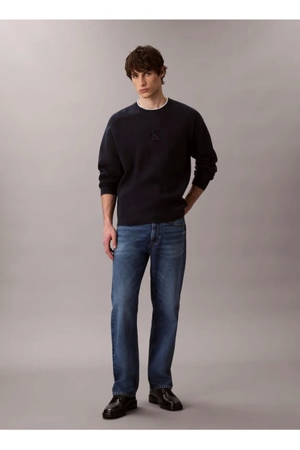 Calvin Klein Kabartmalı Logolu Regular Fit Sıfır Yaka Kazak