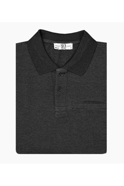 Rahat Kalıp Polo Yaka Melanjlı Cepli Uzun Kol Antrasit Sweat