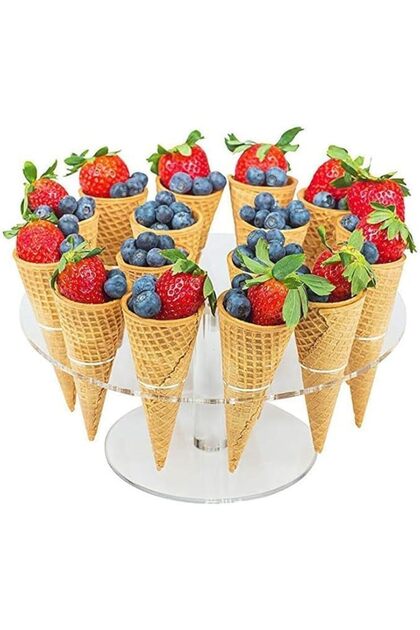 Acrylic Ice Cream Cone Holder 16 Slots Transparent Candy Display Stand 25x15x10cm
