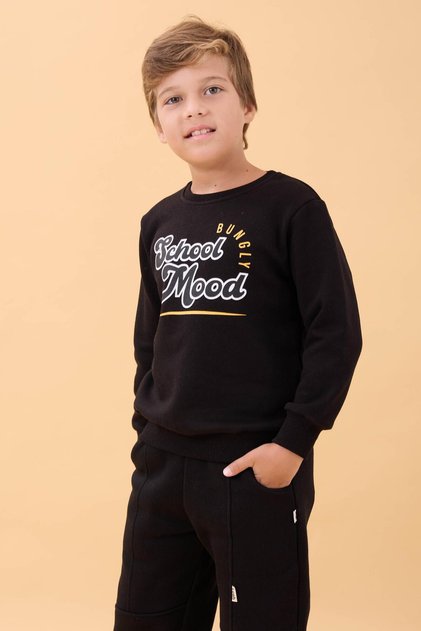 Boys and Girls School Printed Crew Neck Seasonal Sweatshirt Black
