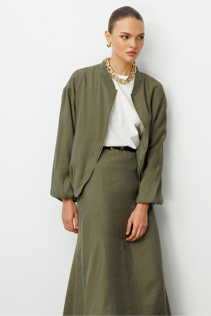 Modal Karışımlı Haki Oversize Bomber Ceket
