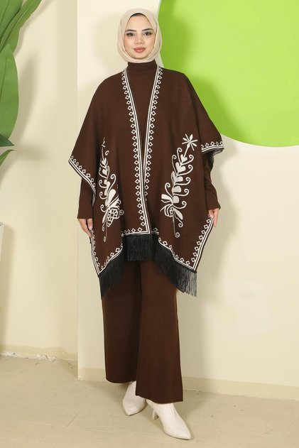 Punch-Colored Three-Piece Knitwear Set Brown Hm2814