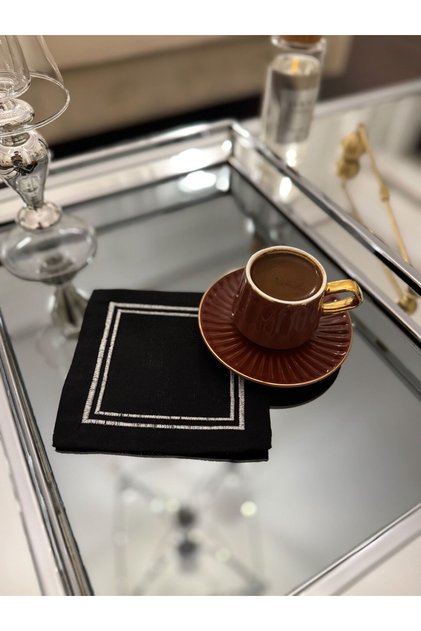 Pack of 2 Black Lux Embroidered Cocktail Napkins Silver Glitter